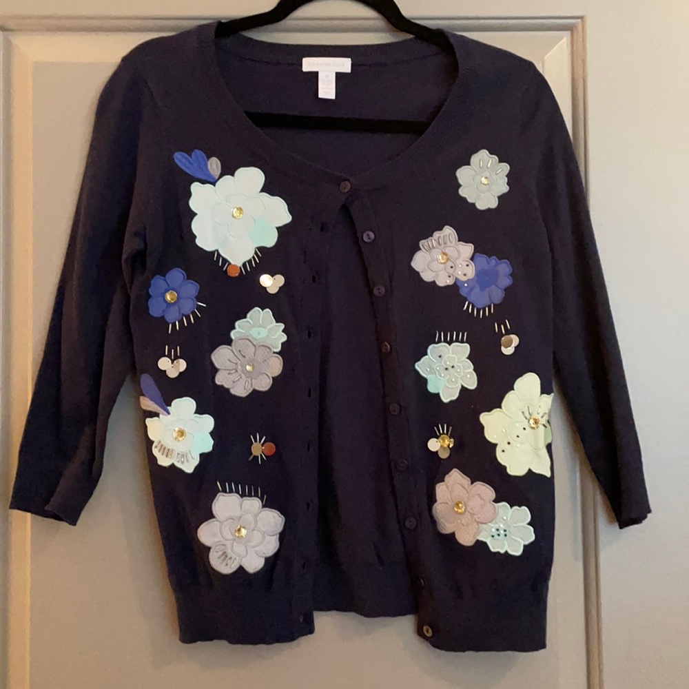 Navy Blue Floral/Blingy Cardigan